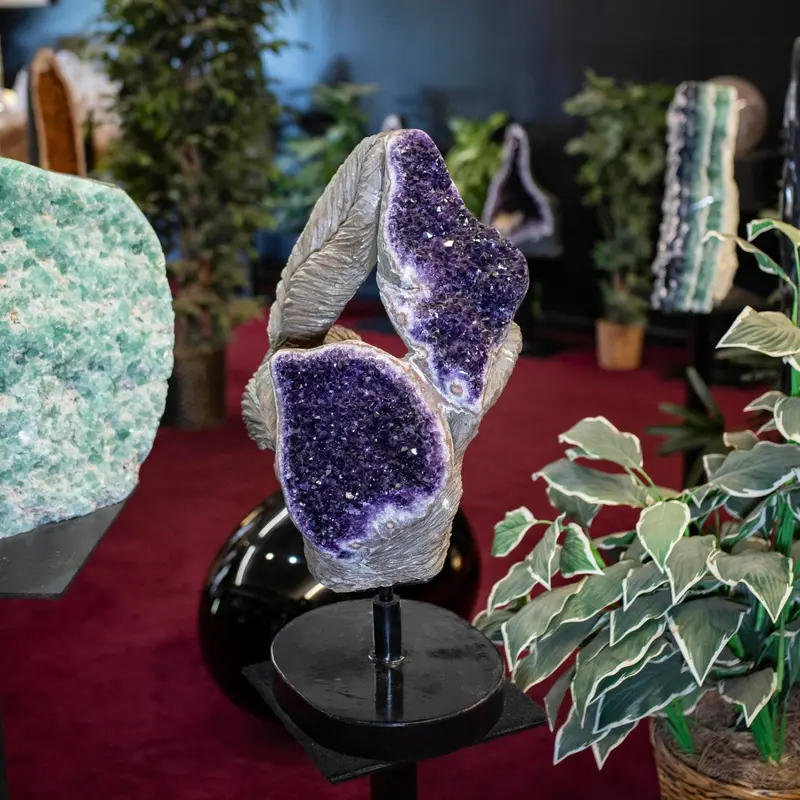 Hand-Carved Amethyst Floral Sculpture – Botanical Crystal Art 1