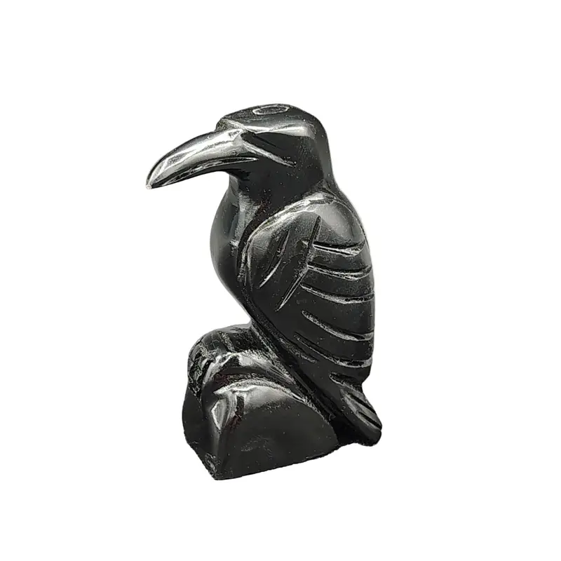 Hand-Carved Black Onyx Raven Sculpture – Boho Home Decor 1