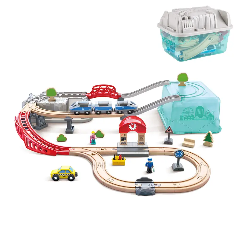 Hape City Train Bucket Set – Wooden Railway Toy Collection 1