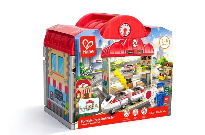 Hape Portable Wooden Train Station Playset 1