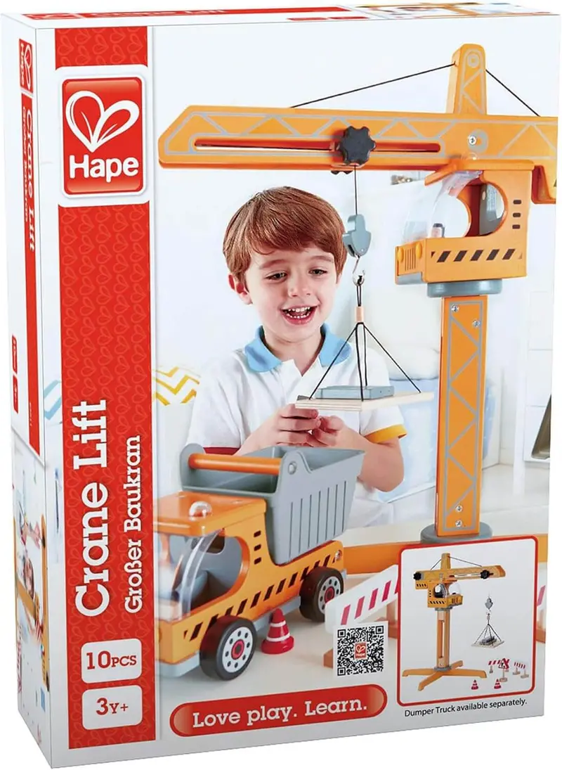 Hape Wooden Crane Lift Construction Toy 1