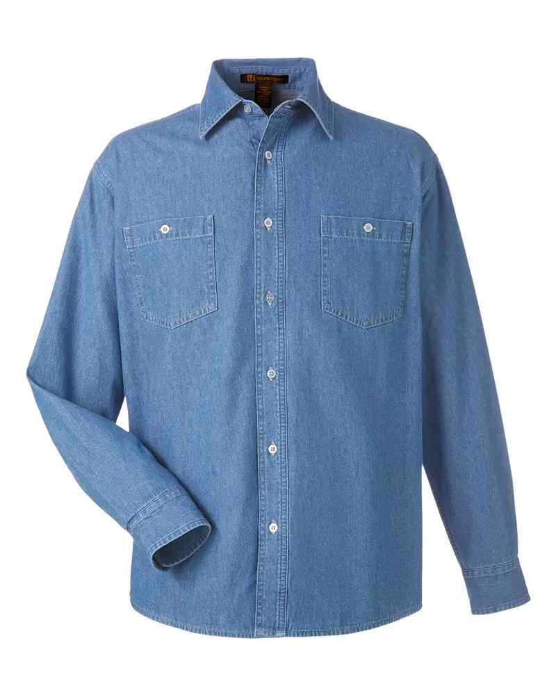 Harriton Men'S Rugged Denim Shirt-Jacket – Button-Front Layering Piece 1