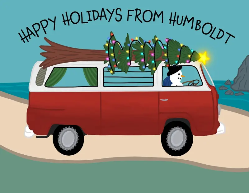 Humboldt Holiday Greeting Card With Redwood Illustration 1