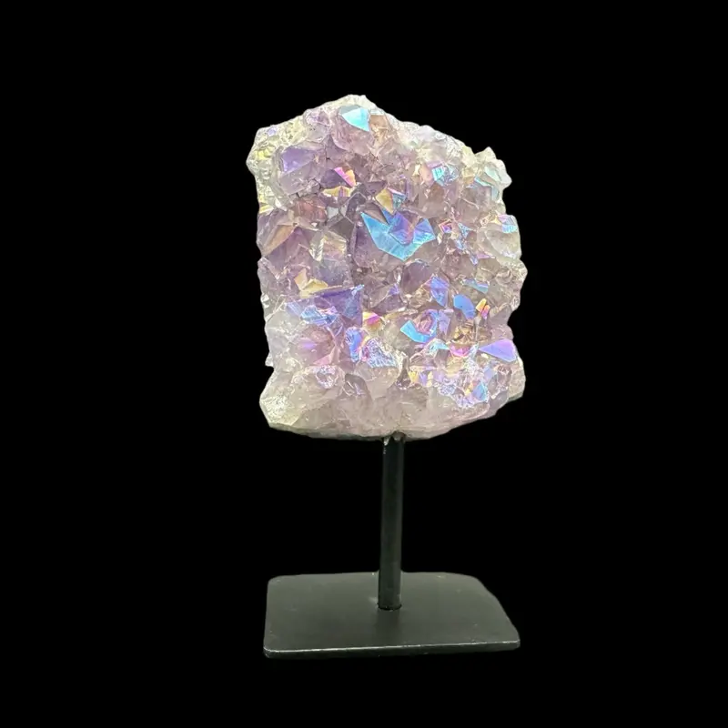 Iridescent Rainbow Amethyst Display Crystal On Metal Base 1