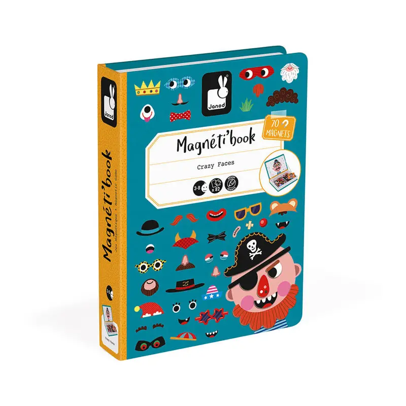 Janod Crazy Faces Magneti'Book – Blue Edition For Creative Play 1