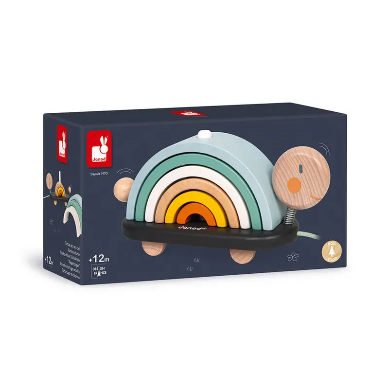 Janod Rainbow Turtle: Stacking Arch & Pull-Along Toy 1