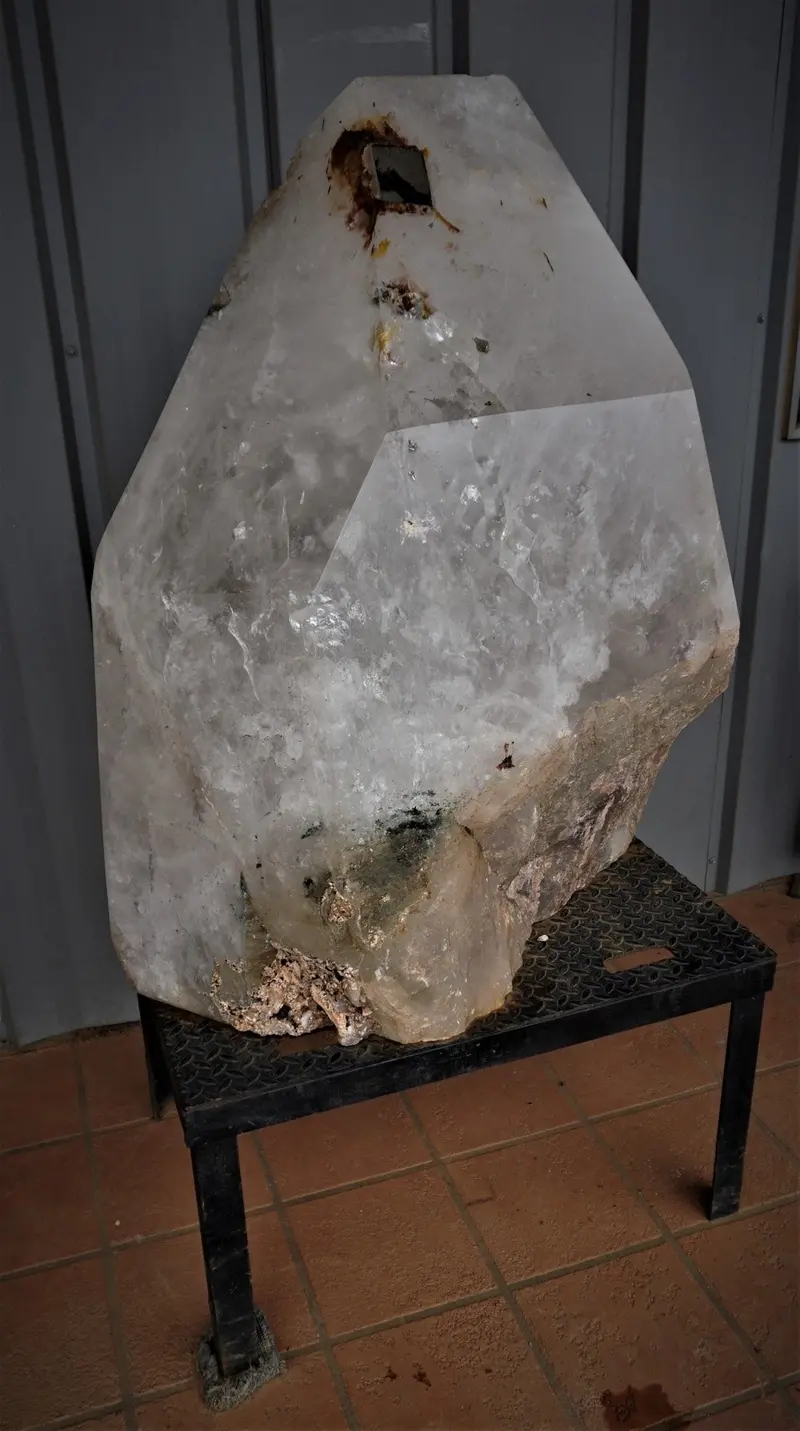 Large Quartz Crystal Point With Natural Pyrite Inclusions 1