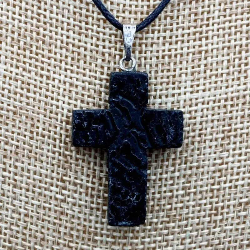 Lava Rock Cross Necklace – Raw And Polished Volcanic Stone Pendant 1