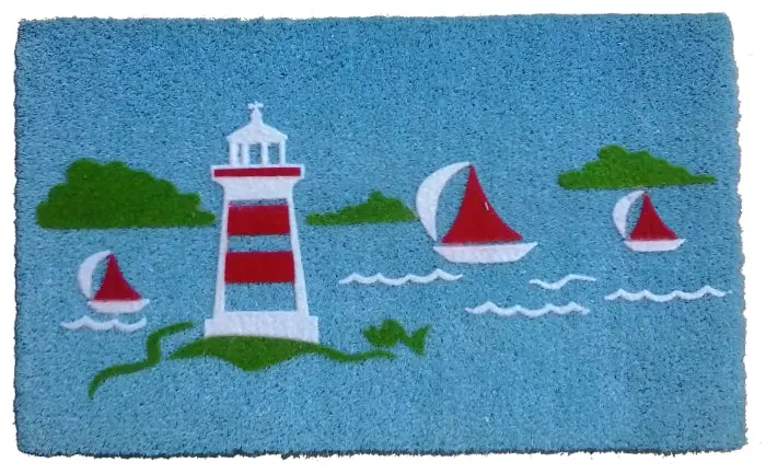 Lighthouse & Yacht Coastal Flocked Vinyl-Coir Mat 1