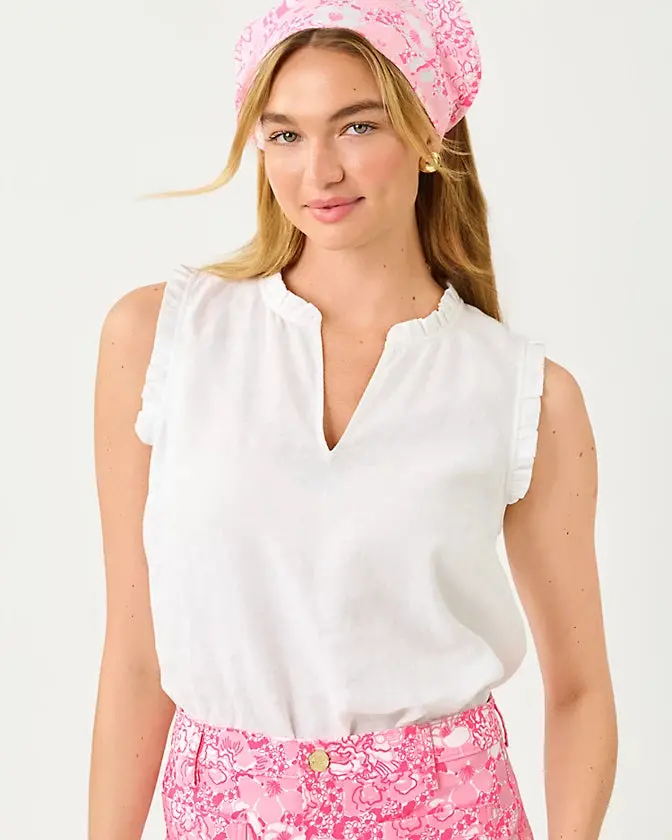Lilly Pulitzer Kavalla Sleeveless Ruffle Top For Women 1