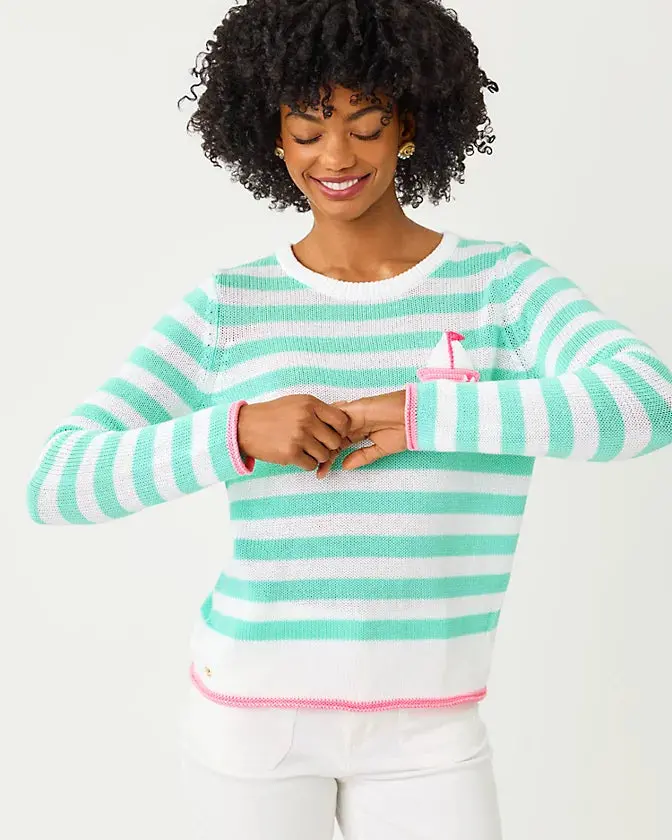 Lilly Pulitzer Kellyn Mint Sweater With Nautical Stripe Design 1
