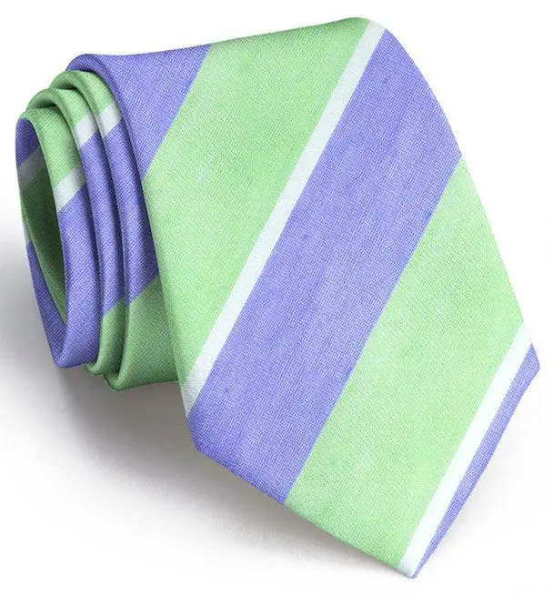 Linen Stripe Boys' Tie In Lime And Violet 1