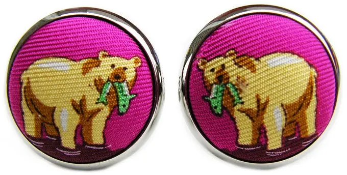 Magenta Bear Necessities Cufflinks – Whimsical Wildlife Accessory 1