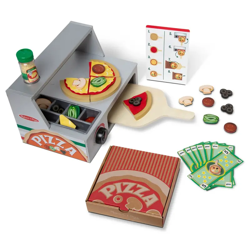 Melissa & Doug Wooden Pizza Counter Playset With Top & Bake Features 1