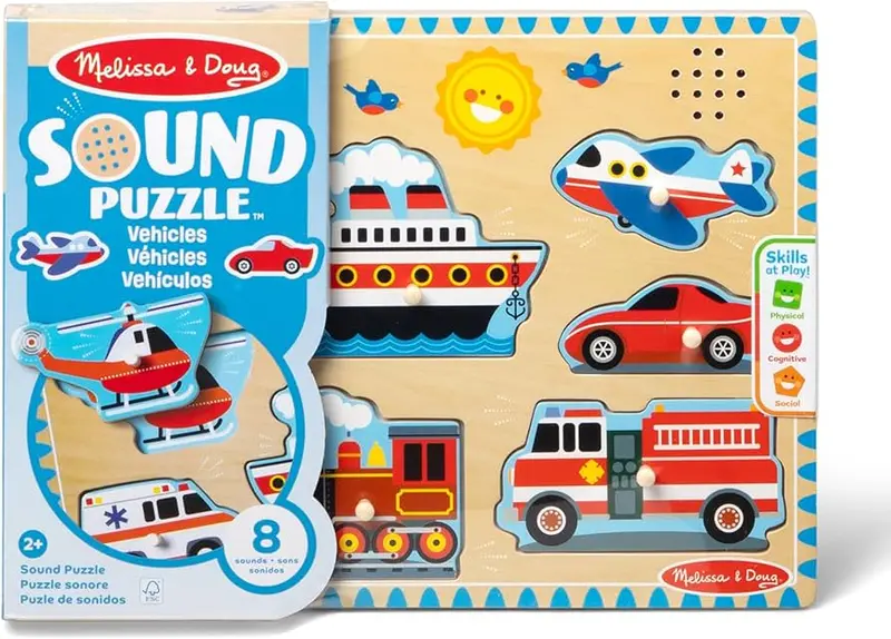 Melissa & Doug Wooden Vehicle Sound Toy – Interactive Rolling Car With Realistic Noises 1