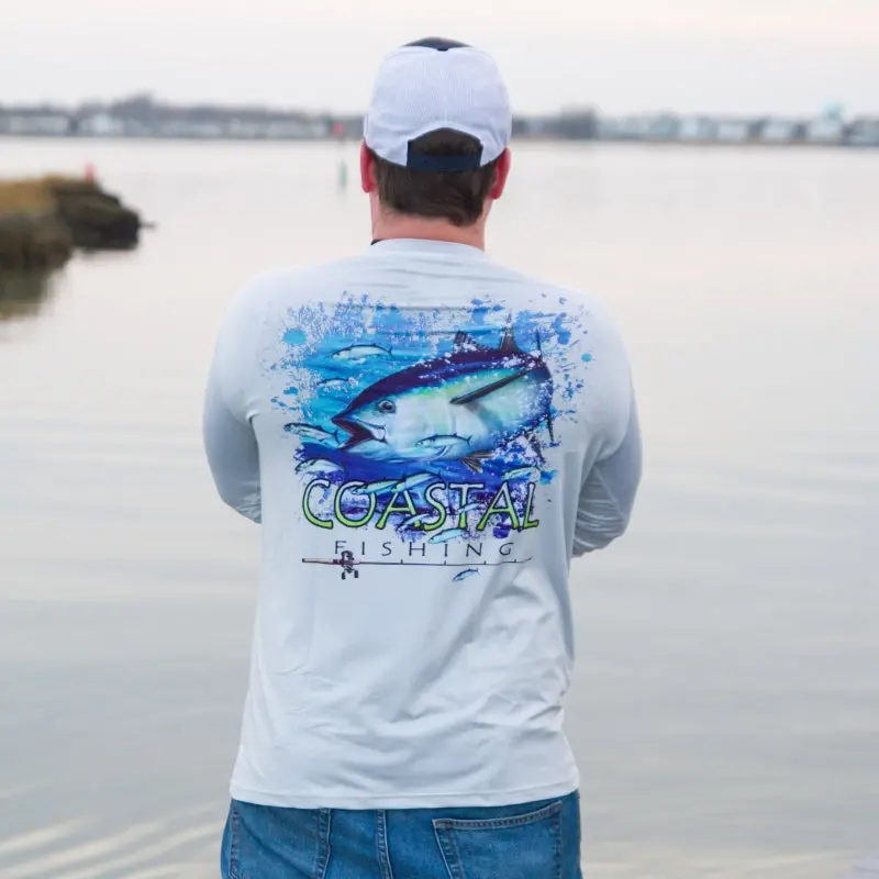 Men'S Coastal Gray Long Sleeve Quick-Dry Fishing Shirt – Tuna Graphic 1