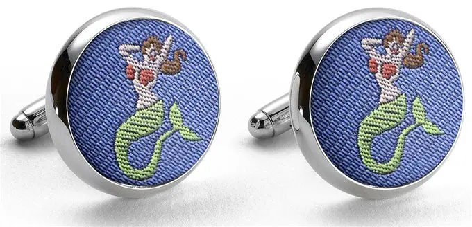 Mermaid-Inspired Woven Silk Cufflinks – Cobalt Blue 1