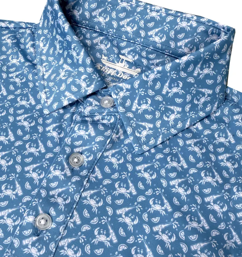 Mid-Blue Drunken Crab Upcycled Club Polo Shirt 1