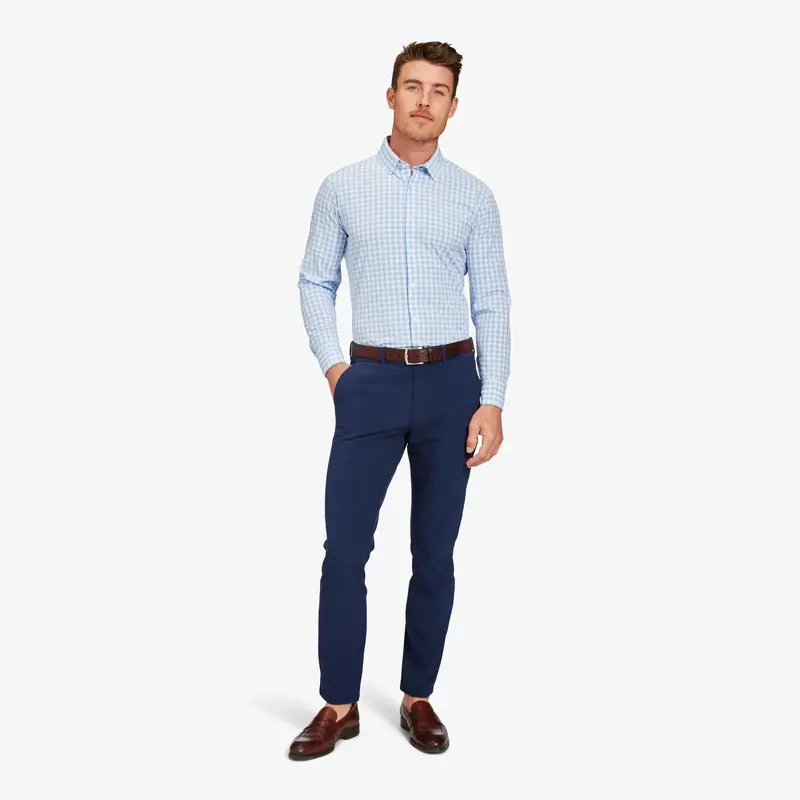 Mizzen & Main Leeward Long-Sleeve Dress Shirt – Light Blue Gingham Pattern – Bhi 1