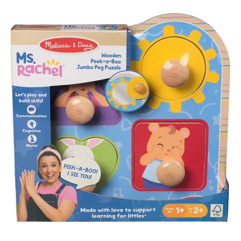 Ms. Rachel Jumbo Peek-A-Boo Peg Puzzle – Wooden Toddler Toy 1