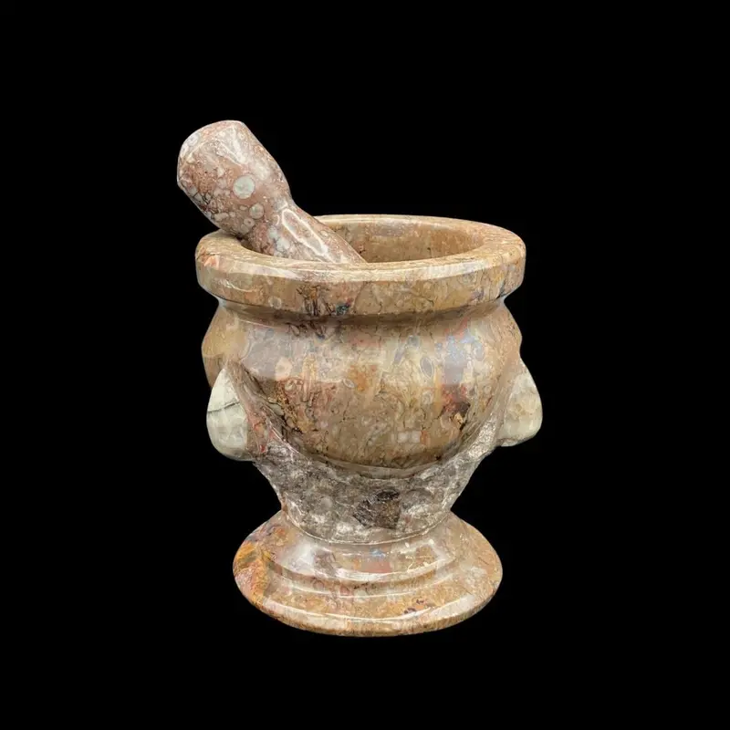 Natural Fossil Stone Mortar And Pestle – Small Lapidary Tool 1