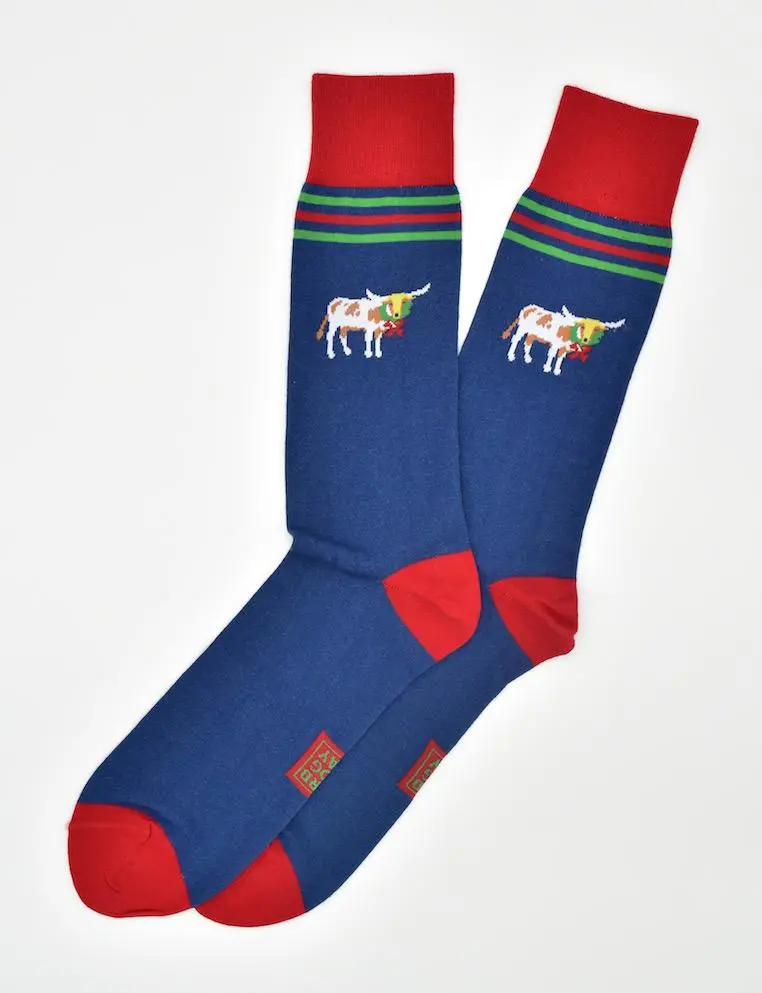 Navy Christmas Cattle Holiday Socks – Festive Farm-Themed Design 1