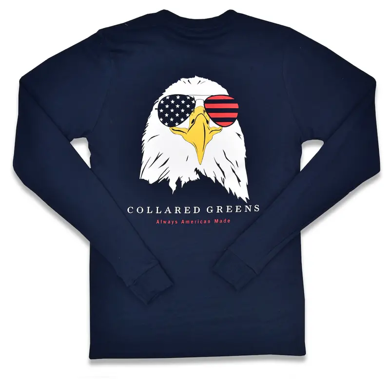 Navy Long Sleeve T-Shirt With Bald Eagle Graphic 1