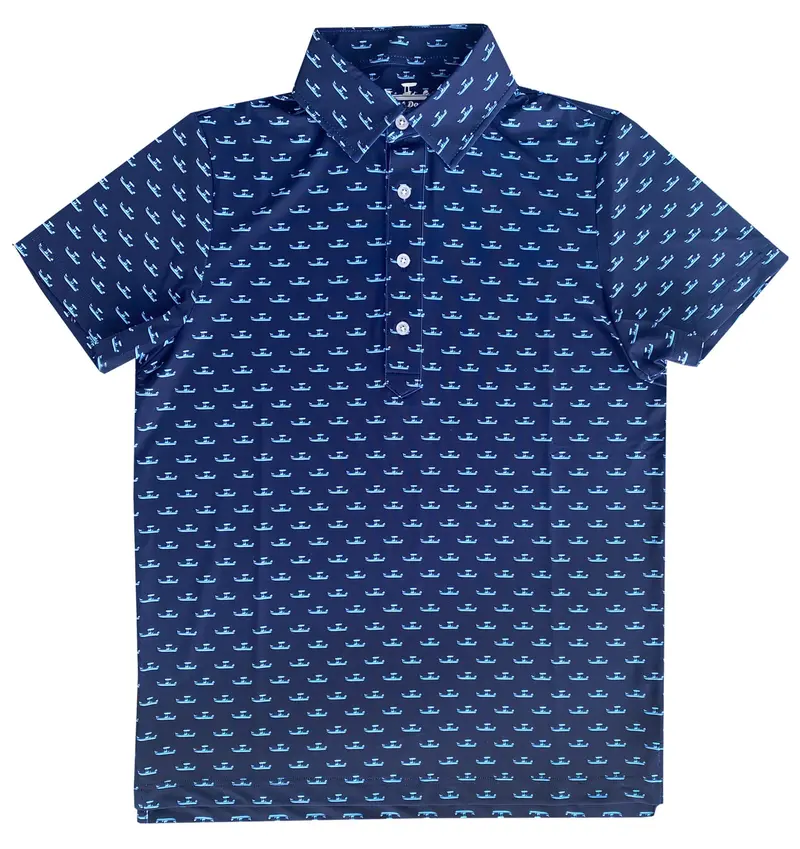 Navy Upcycled Polo – 'Skiff Dogs' Club Style 1