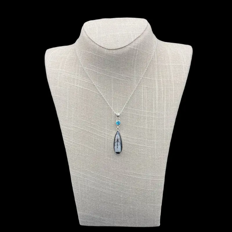 Orthoceras Fossil And Blue Topaz Pendant – Ancient + Modern Gem Combination 1