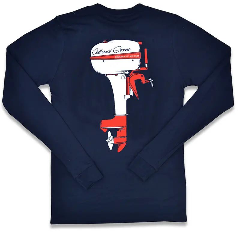 Outboard Long Sleeve T-Shirt – Navy With Red Accents 1