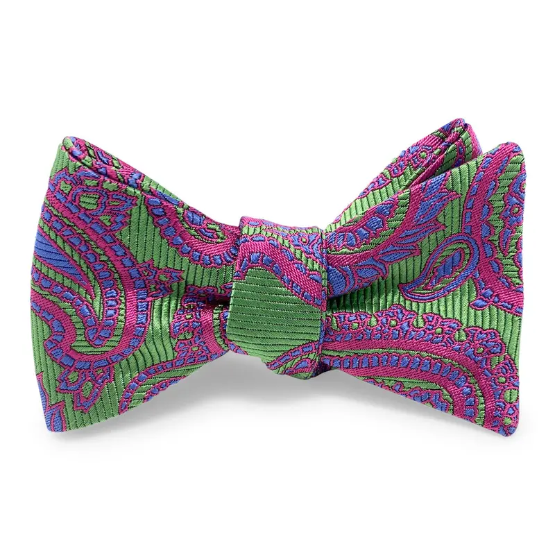 Paisley Patterned Bow In Green And Pink 1