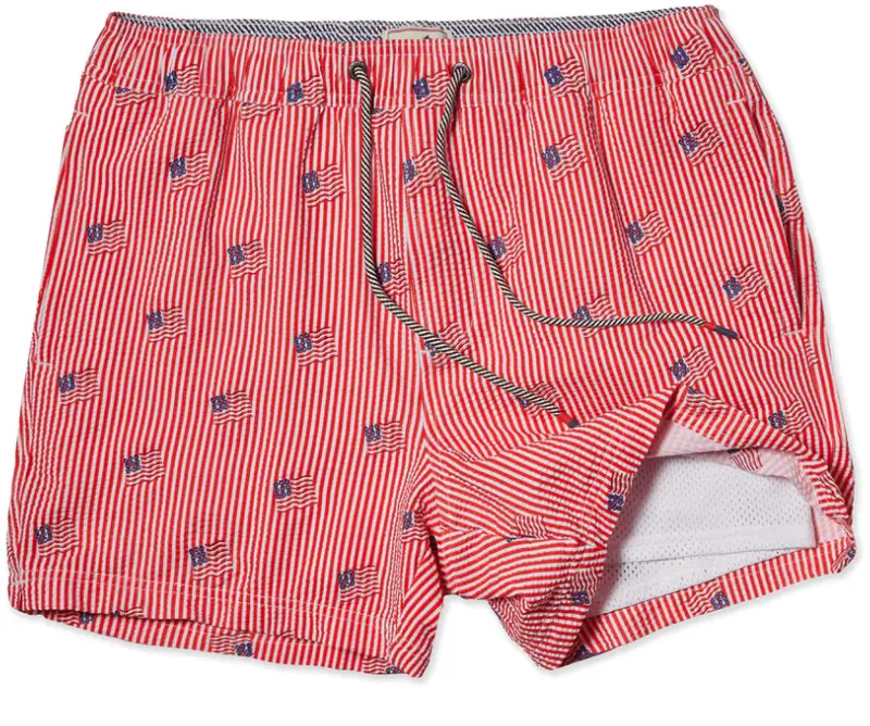 Party Pants 5-Inch Striped Embroidered Short In Red 1