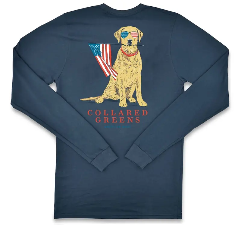Patriotic Pup Steel Blue Long Sleeve Tee 1