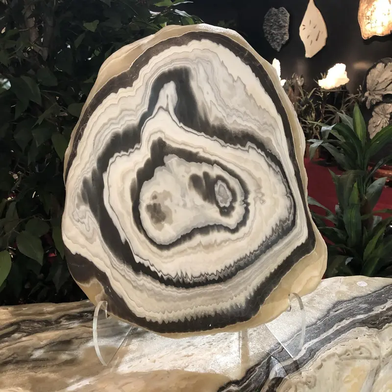 Phantom Calcite Slice – Striking Black-And-White Geological Decor 1