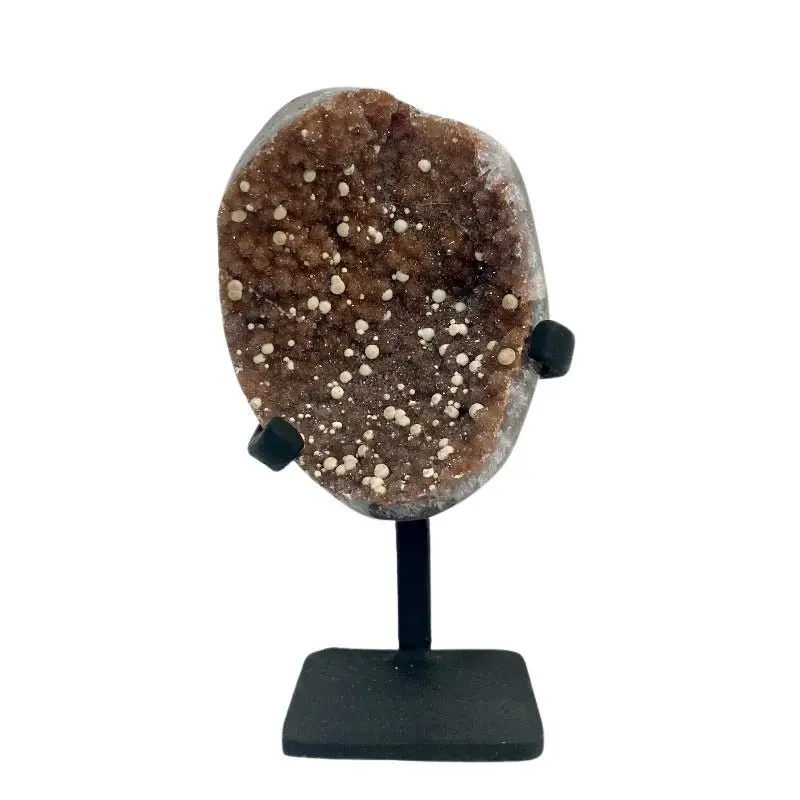 Pink Amethyst Half Geode - Mounted On Modern Metal Display Stand 1