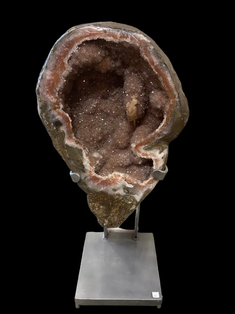 Pink Drusy Geode On Metallic Stand – Tabletop Display Piece 1