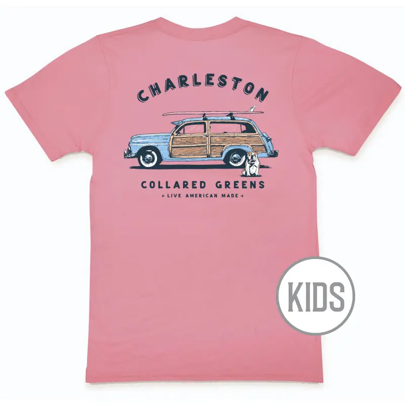Pink Kids’ Short Sleeve T-Shirt – 'Beach Bound Bulldog Charleston' 1