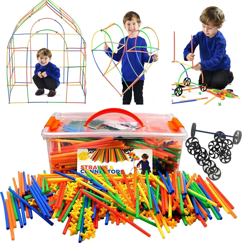 Playlearn Straws & Connectors Building Set – 856-Piece Stem Kit With Wheels 1