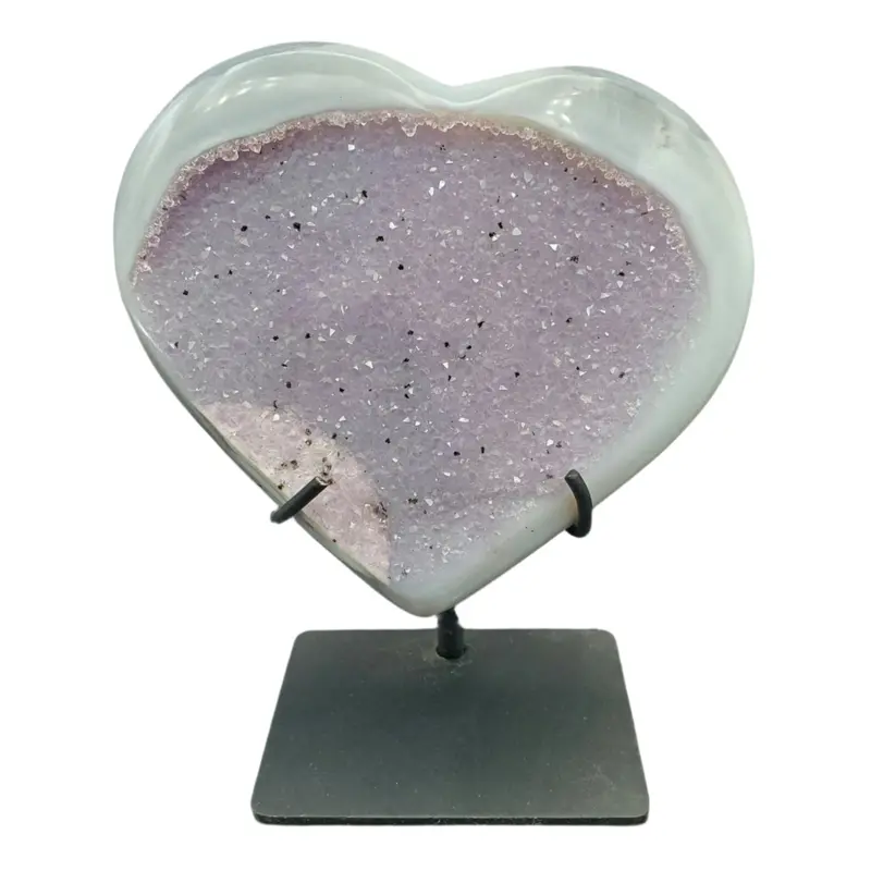 Polished Amethyst Druse Heart Display – Includes Wooden Stand 1