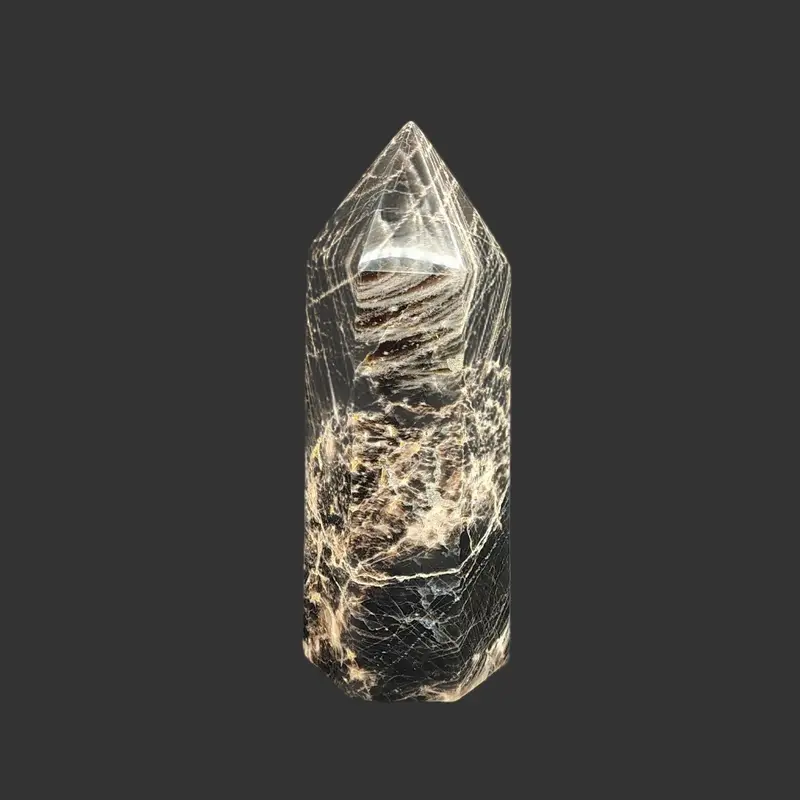 Polished Black Moonstone Point – Geometric Home Decor Accent 1