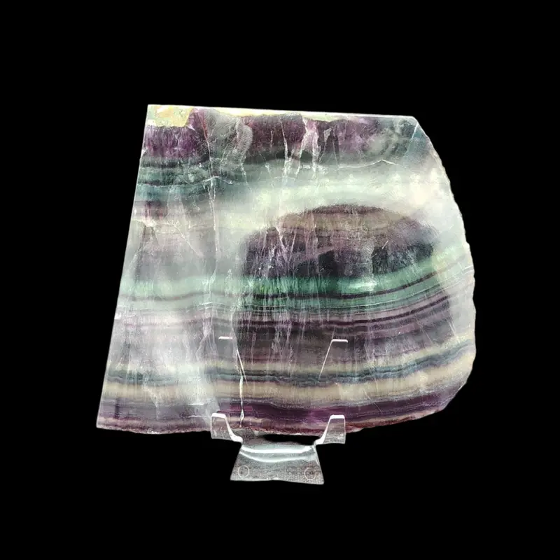 Polished Fluorite Slice – Vibrant Green And Purple Gemstone 1