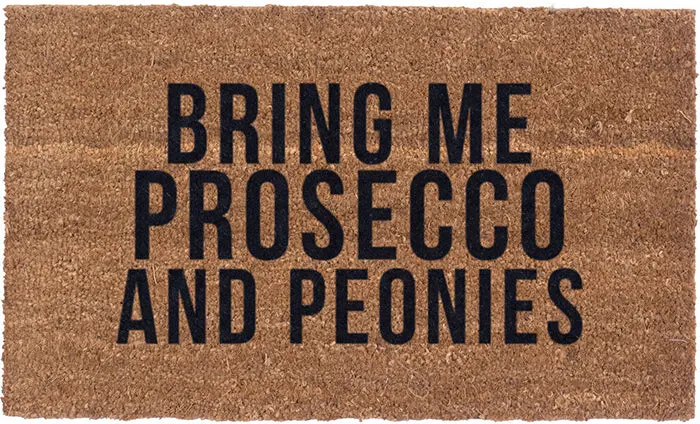 Prosecco & Peonies Welcome Mat – Stylish Vinyl-Coir Floor Rug 1