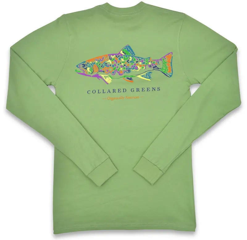 Rainbow Trout Green Long Sleeve T-Shirt – Medium & Large 1