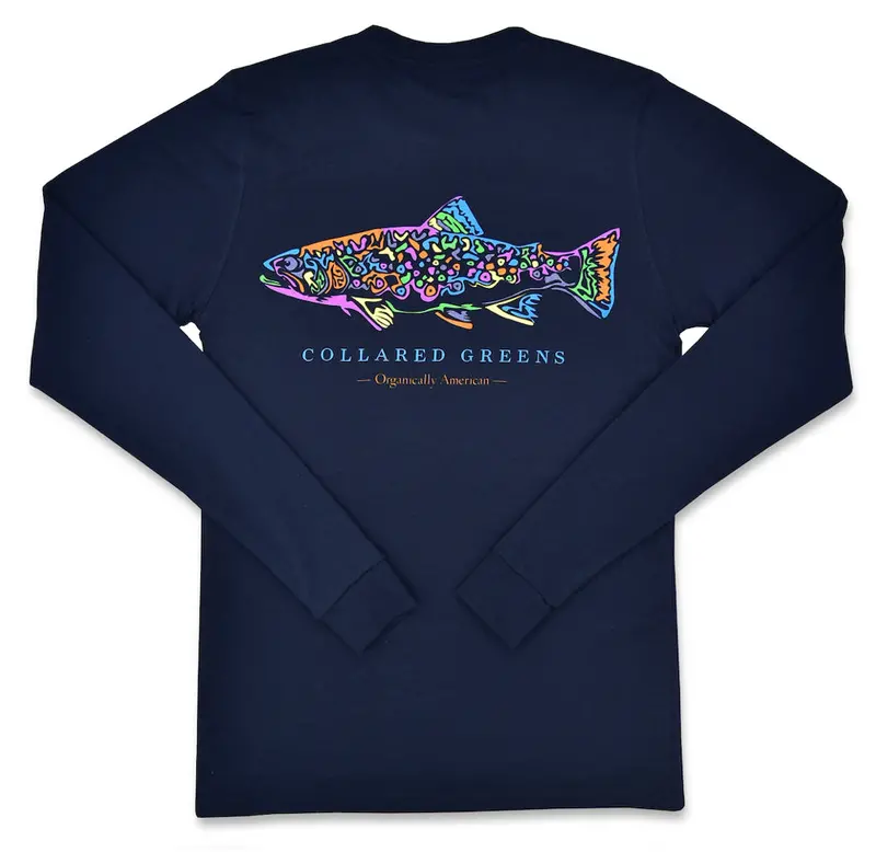 Rainbow Trout Navy Long Sleeve T-Shirt 1