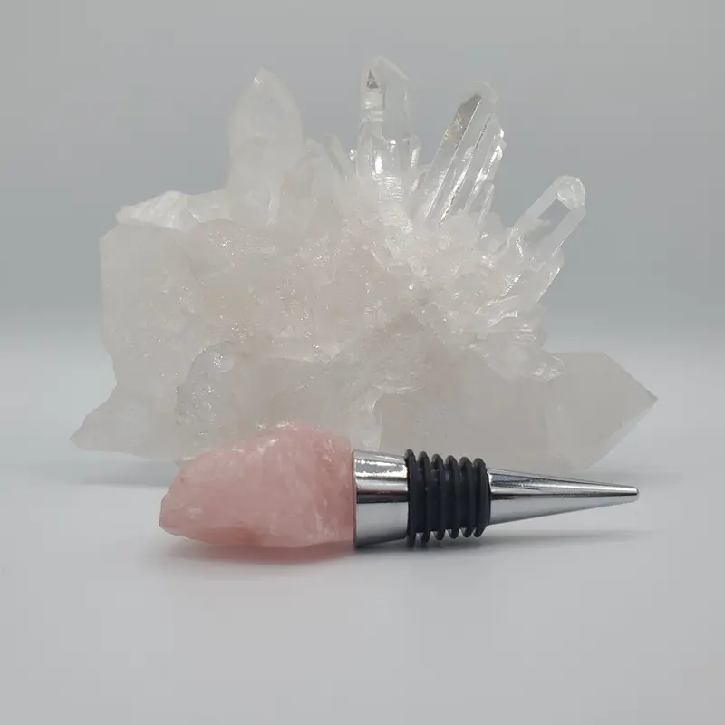Raw Rose Quartz Wine Bottle Stopper – Natural Stone Accent 1