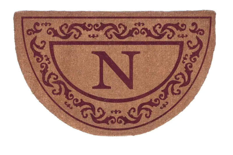 Red Half-Round Custom Doormat Featuring Rolling Scroll Border – 38X60 Inches 1