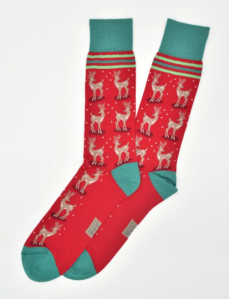 Red Rudolph Mixer Socks – Cheerful Reindeer Cocktail Theme 1