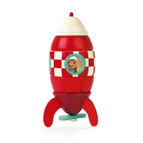 Red Wooden Magnetic Rocket Toy – Compact Stem Playset 1