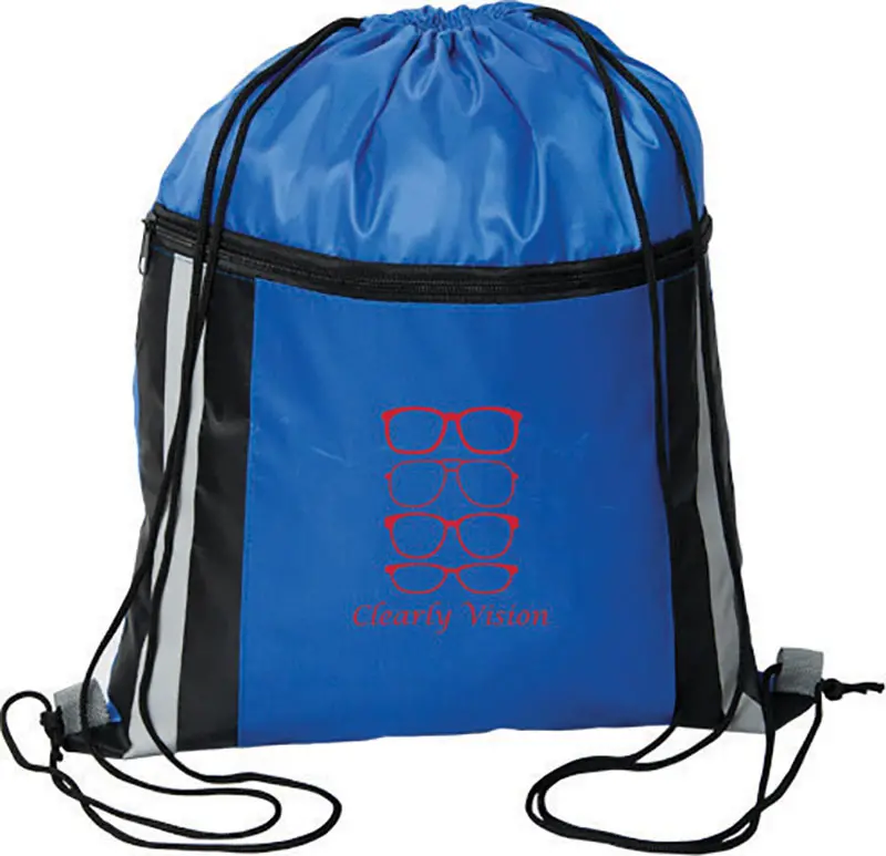 Reflective Zippered Cinch Backpack – Compact Carryall With Safety Accents 1