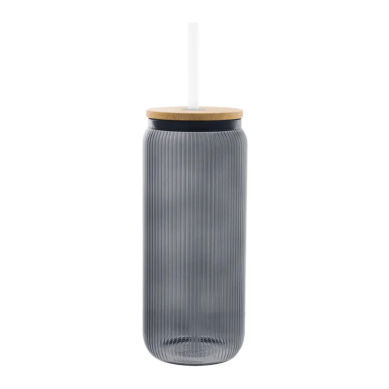 Ribbed 20 Oz Glass Can With Natural Bamboo Lid 1
